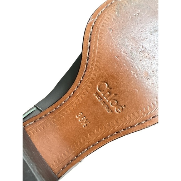 CHLOÉ Leather Mid Calf Ankle Gold Buckle Bikercore Riding Boots Taupe 36.5 - Picture 6 of 8